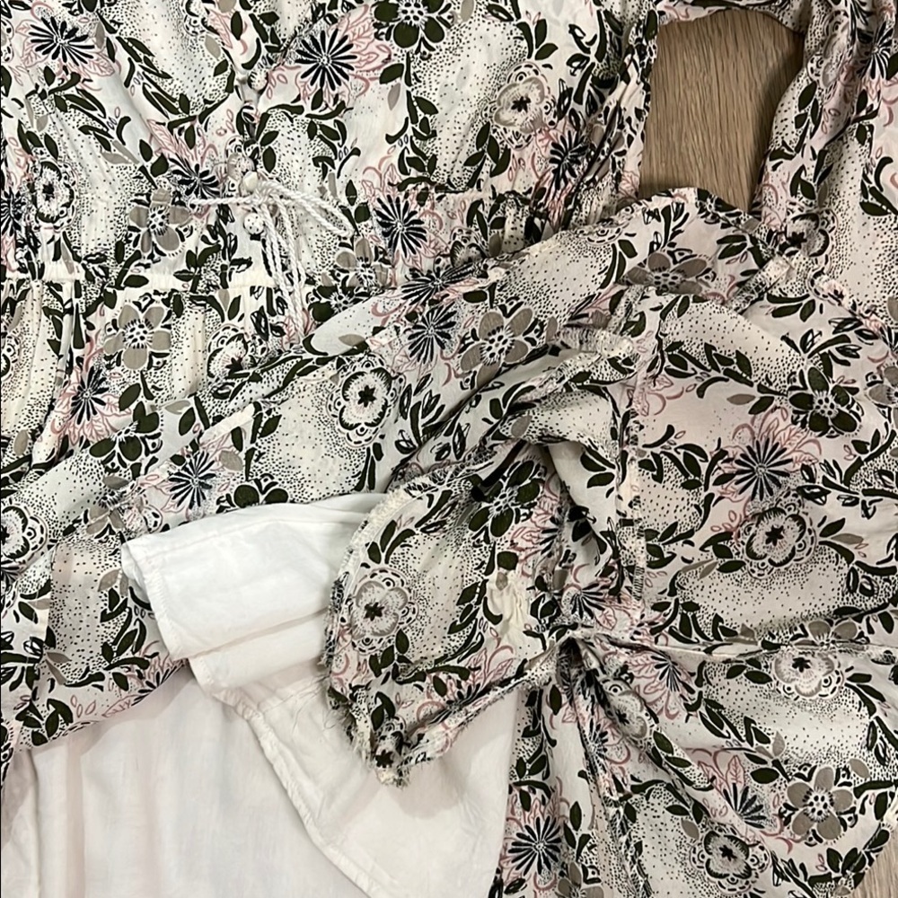 Free People Mini Dress Tunic Top Floral Green Boho Cottagecore Stealing Fire - Picture 13 of 13